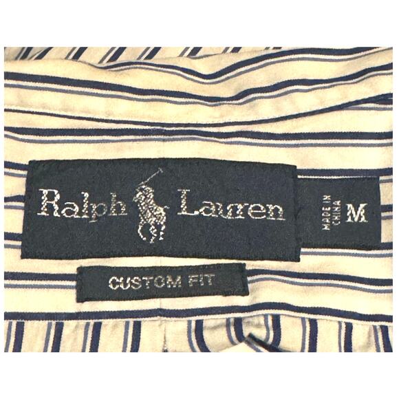 Ralph Lauren Mens Custom Fit Button Down Blue White Striped Shirt Size Medium - Picture 7 of 9